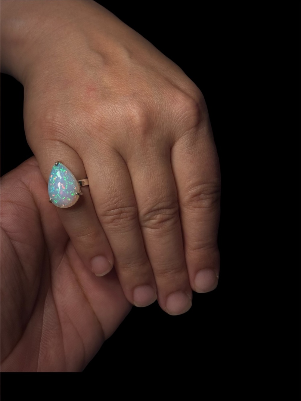 Handmade 10 Ct Natural White Opal Ring 925 Sterling Silver Pear Size 4 Certified